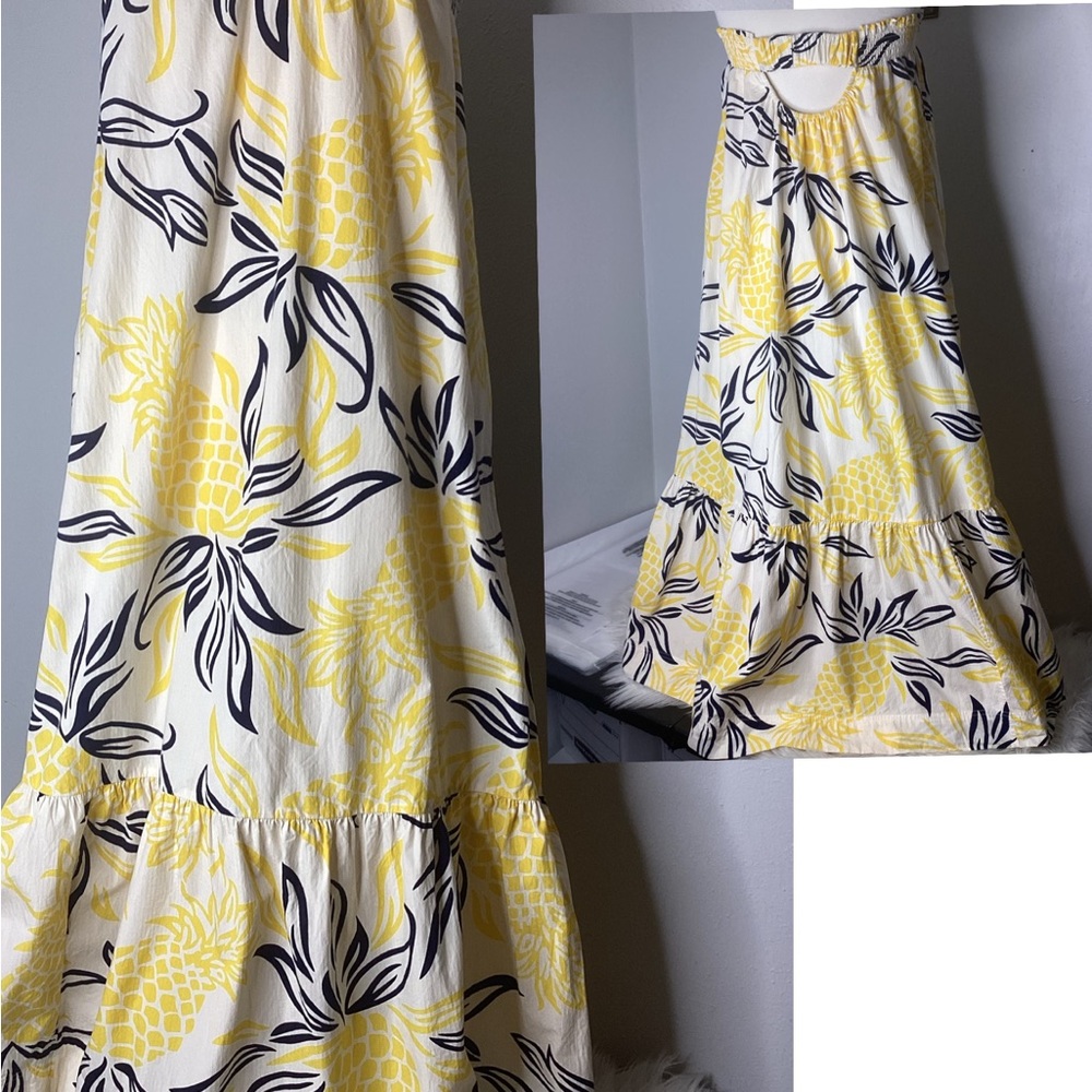 Anthropologie Floral Flounced Maxi Dress Pineapples Strapless L - Picture 3 of 13